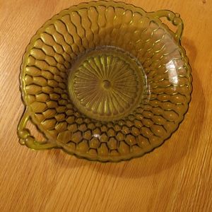 Vintage green carnival glass dish